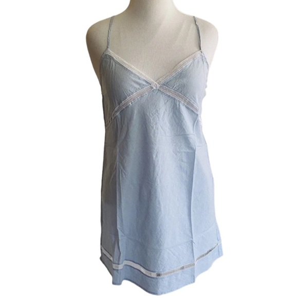 VICTORIA'S SECRET Soft Cotton Chemise Slip Dress Babydoll Sleep Blue Chambray - Picture 2 of 2